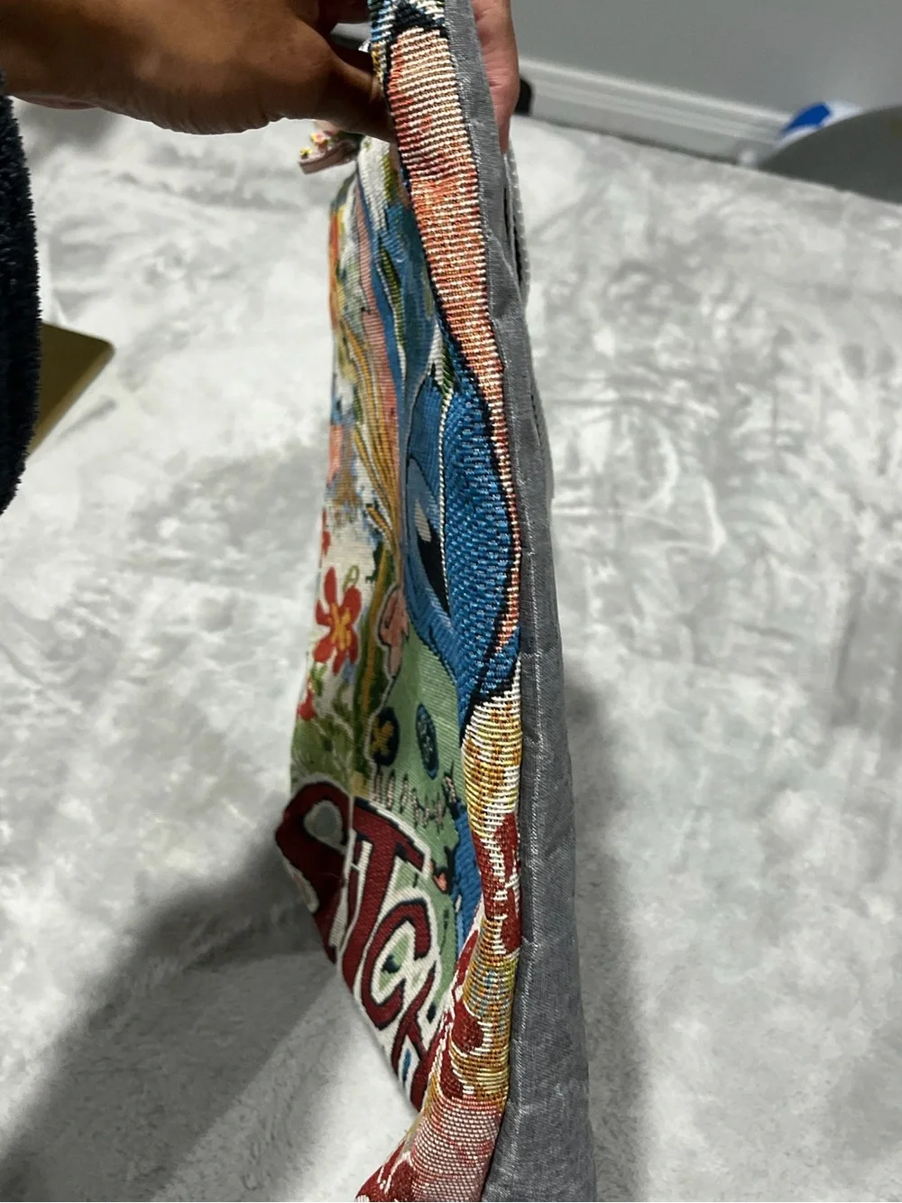 Disney Blue Stitch Floral Tote Bag with Striped Handles NWOT
